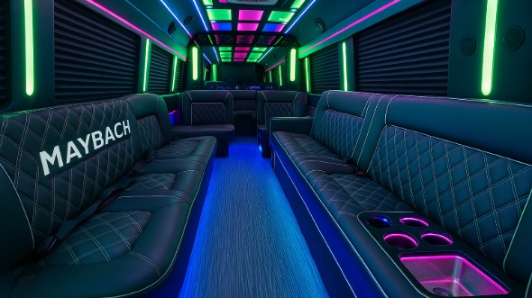 Interior of Charleston Party Bus Company's 20 Passenger Party Bus in Charleston
