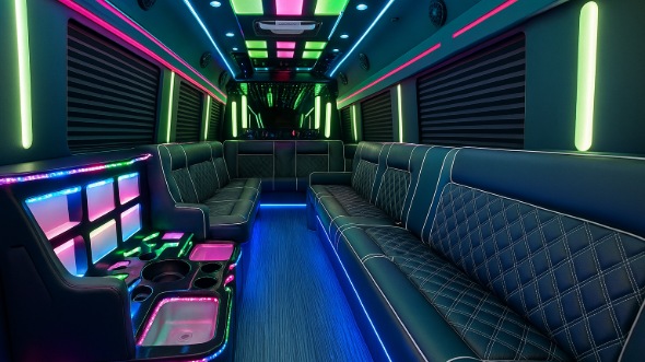 Interior of Morgantown Party Bus Company's 40 Passenger Party Bus in Morgantown